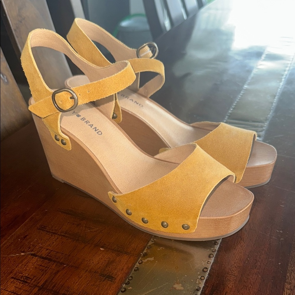 Yellow Suede Wedge Sandals